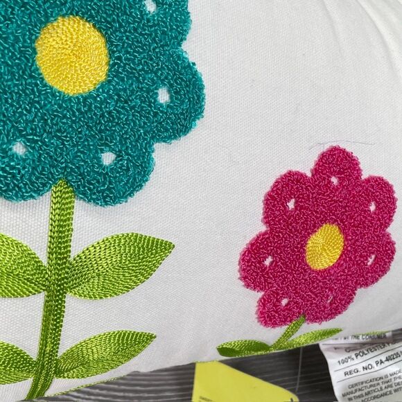 2017 Hobby Lobby The Spring Shop Throw Pillow Floral Embroidered Teal Pink White - Picture 3 of 9